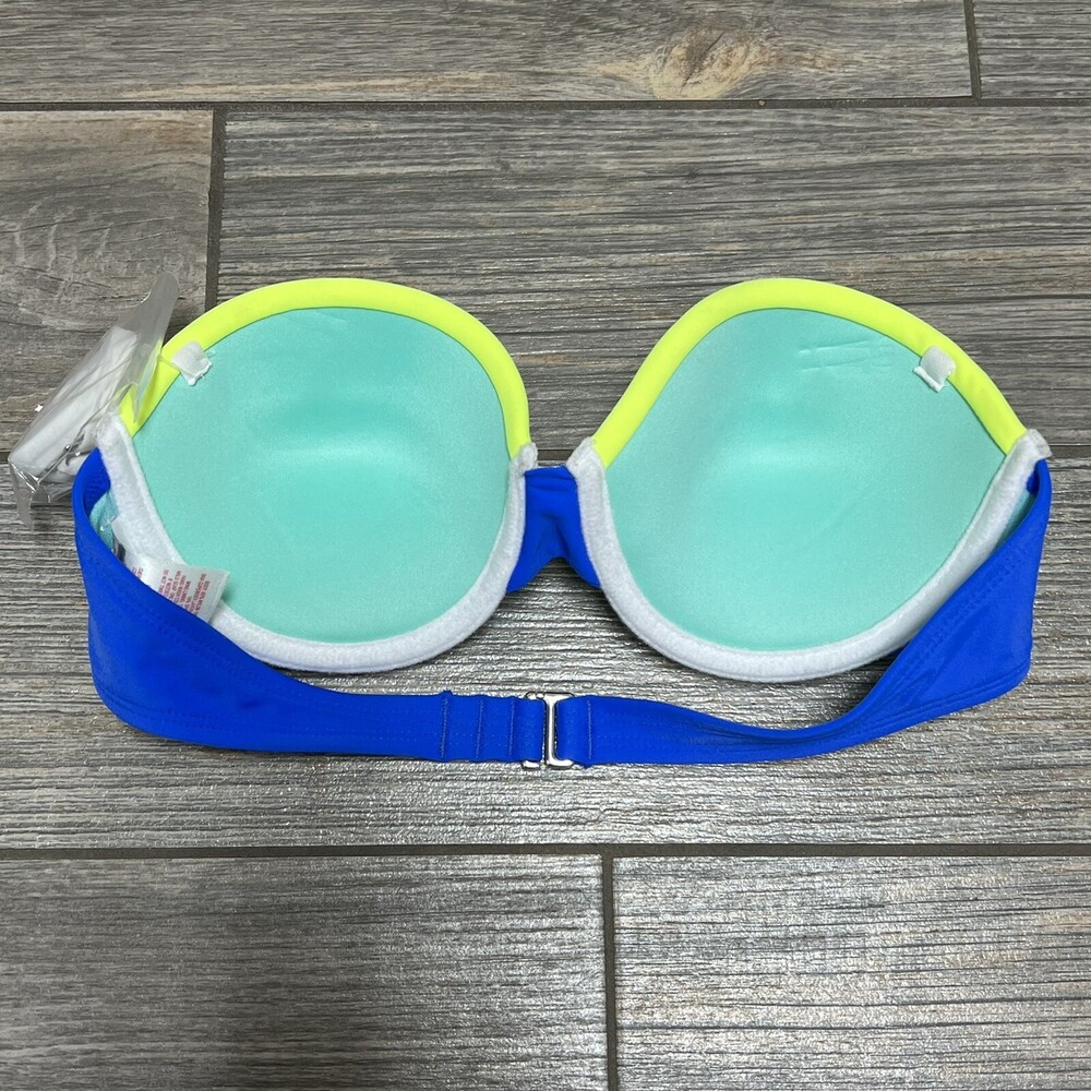NEW Xhilaration Bikini Top Size Small Colorblock Blue Green White Padded Swim - Picture 3 of 8